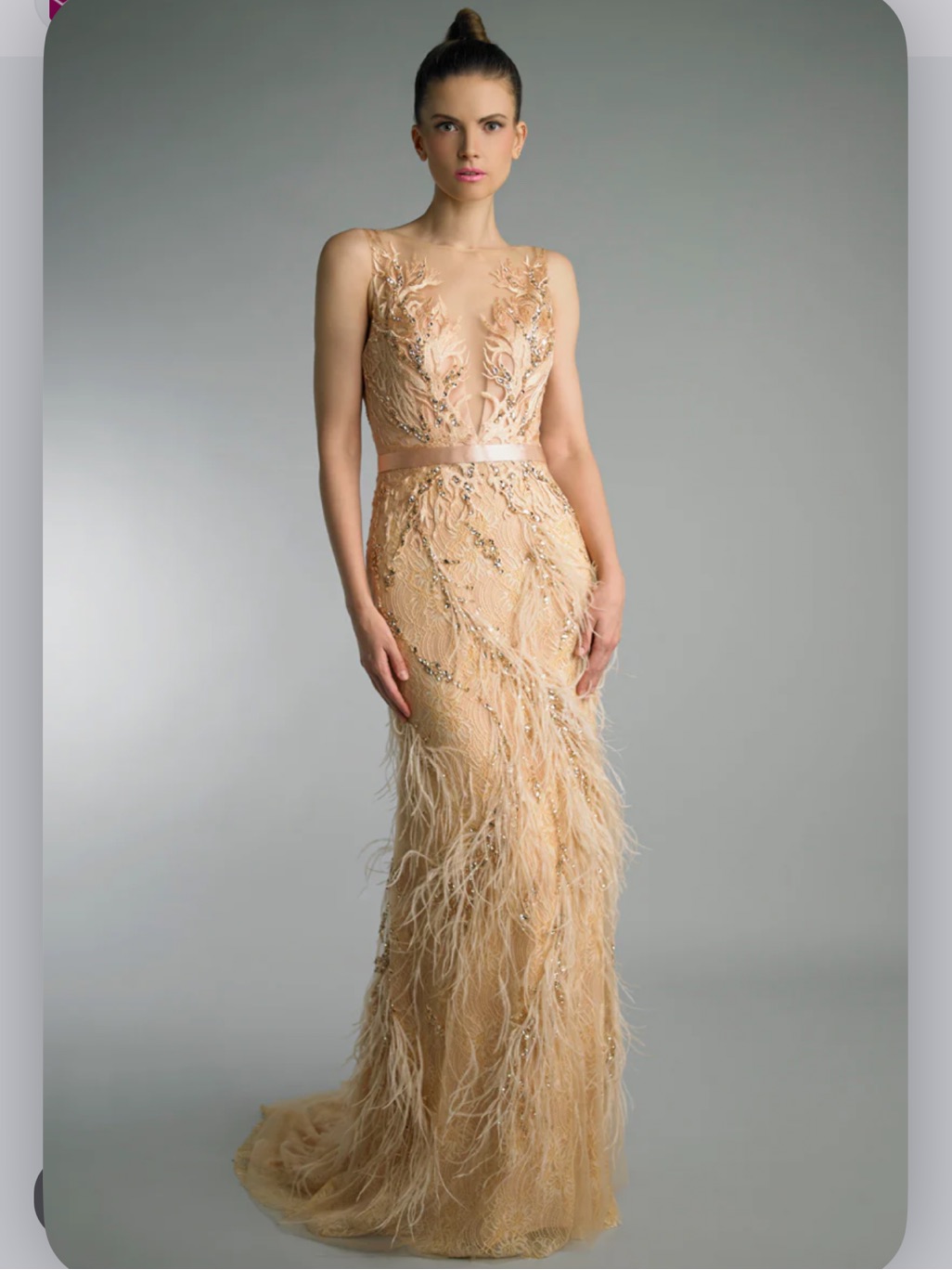 Basix Black Label Elegant Feather-Embellished Evening Gown